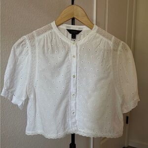 J. Crew White Puff Sleeve Crop Blouse